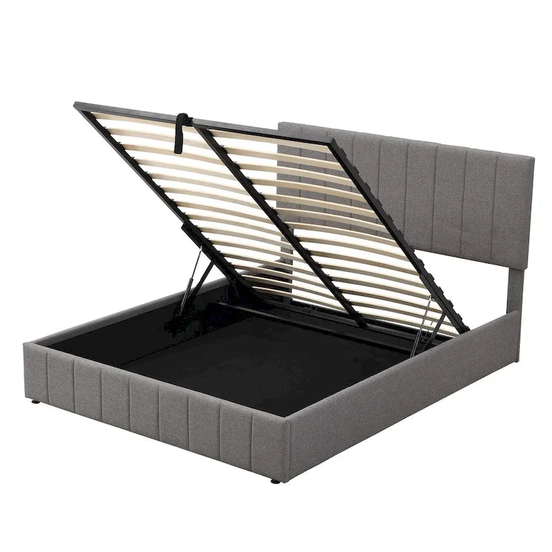 Queen size Upholstered Platform bed with a Hydraulic Storage System - Beige
