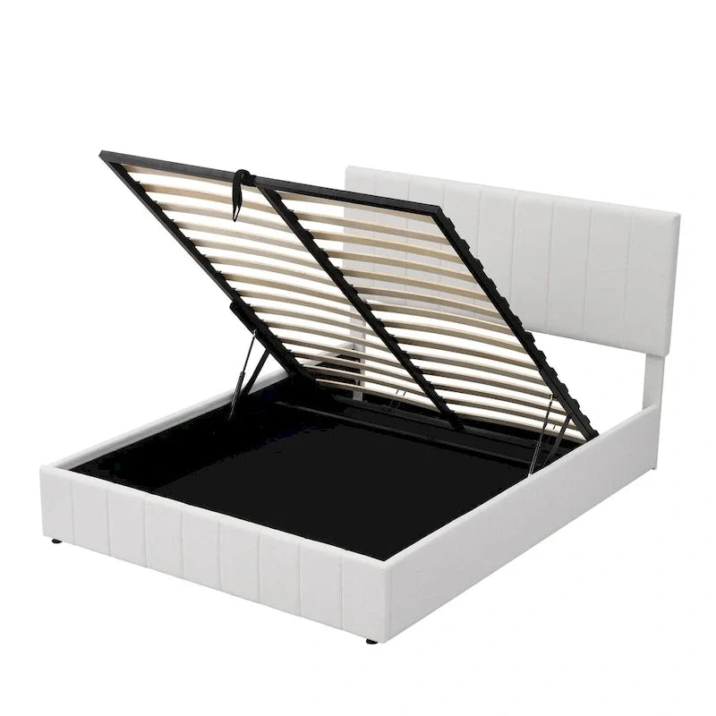 Queen size Upholstered Platform bed with a Hydraulic Storage System - Beige