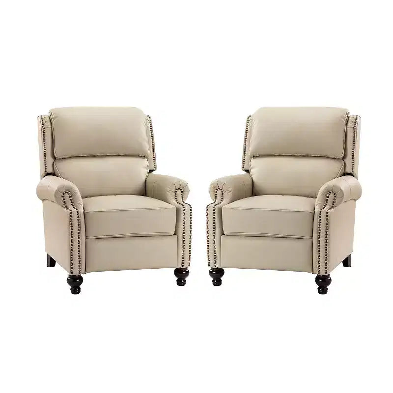 Σετ 2 Πολυθρόνων Elisabete Modern Wingback από Γνήσιο Δέρμα με Ανακλινόμενο Μηχανισμό και Διακοσμητικά Τρουκς για το Σαλόνι και την Κρεβατοκάμαρα| ART OF LIVING DESIGNS