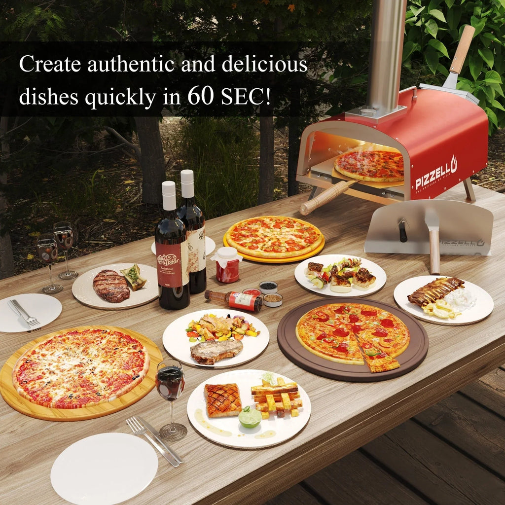 Multi-Fuel Outdoor Pizza Oven Stonebaked Pizza Maker with Gas Burner & Wood Box - 12 inch