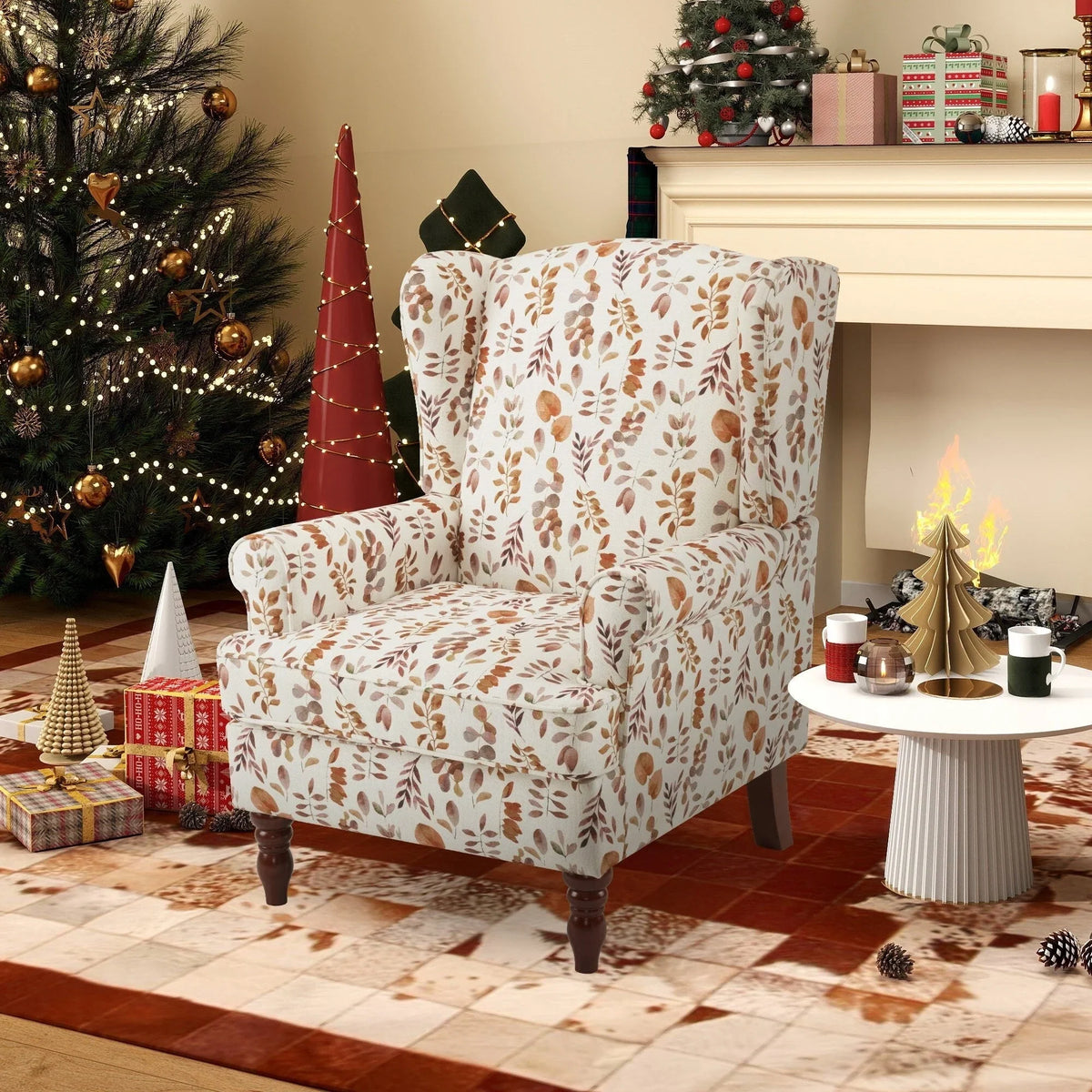 Erommy Modern Accent Chair, High Back Armchair, Upholstered Fabric Button Single Sofa with Wooden Legs for Living Room