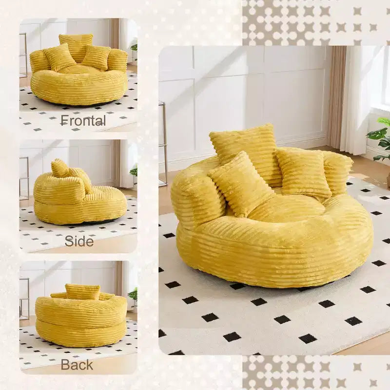 Καναπές Bean Bag για ενήλικες και παιδιά, υπερμεγέθης πολυθρόνα πουφ από κοτλέ ύφασμα με 3 μαξιλάρια και μπράτσα για το σαλόνι και την κρεβατοκάμαρα