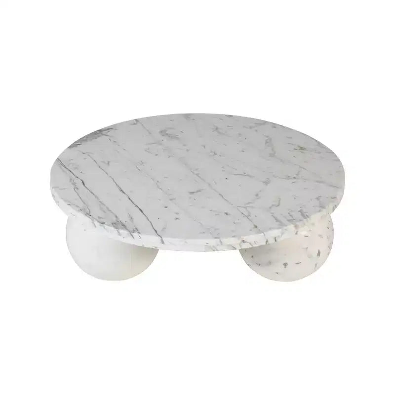 Round Marble Coffee Table with Sphere Legs, Multicolor, Seats 4â€?