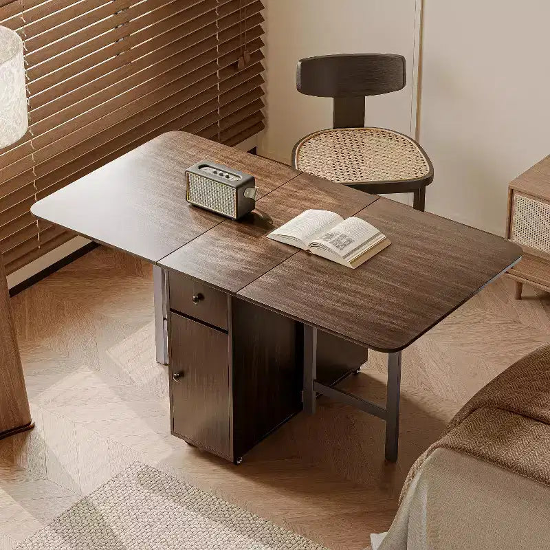 Πτυσσόμενη τραπεζαρία ATJafurn 59'' με ανοιγόμενα φύλλα για μικρούς χώρους, ορθογώνιο ξύλινο επεκτεινόμενο τραπέζι κουζίνας με ρόδες και αποθηκευτικό χώρο
