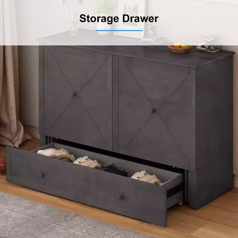 Mjkone Murphy Bed Queen, Αναδιπλούμενο κρεβάτι-ντουλάπι Cube με σταθμό φόρτισης & αποθηκευτικό χώρο