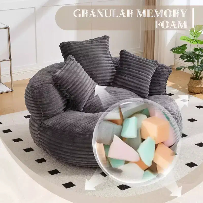 Καναπές Bean Bag για ενήλικες και παιδιά, υπερμεγέθης πολυθρόνα πουφ από κοτλέ ύφασμα με 3 μαξιλάρια και μπράτσα για το σαλόνι και την κρεβατοκάμαρα