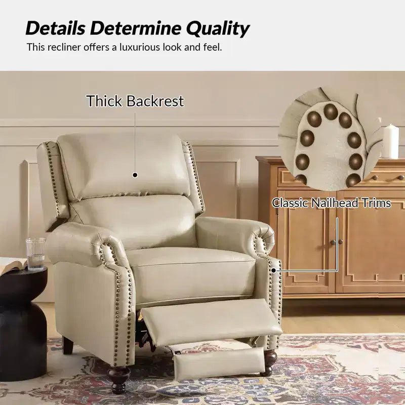 Σετ 2 Πολυθρόνων Elisabete Modern Wingback από Γνήσιο Δέρμα με Ανακλινόμενο Μηχανισμό και Διακοσμητικά Τρουκς για το Σαλόνι και την Κρεβατοκάμαρα| ART OF LIVING DESIGNS
