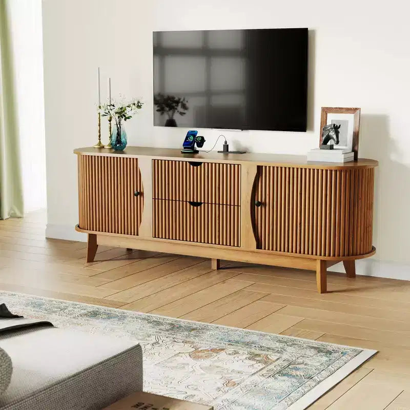 Μαύρη/Καφέ έπιπλο τηλεόρασης Mid Century με 2 συρτάρια, για 1 δωμάτιο