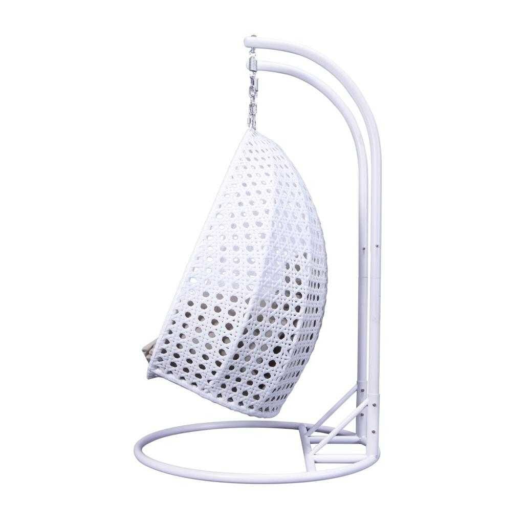 LeisureMod Κρεμαστή Πολυθρόνα Egg 2 Ατόμων με Βάση - Εξωτερική/Εσωτερική Κούνια-Αιώρα από Ρατάν με Μαξιλάρια
