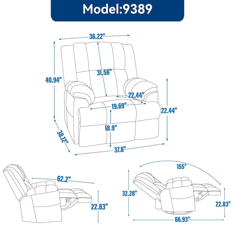 Green Oversized Manual Recliner with Swivel, Rocking, and Fabric Upholstery