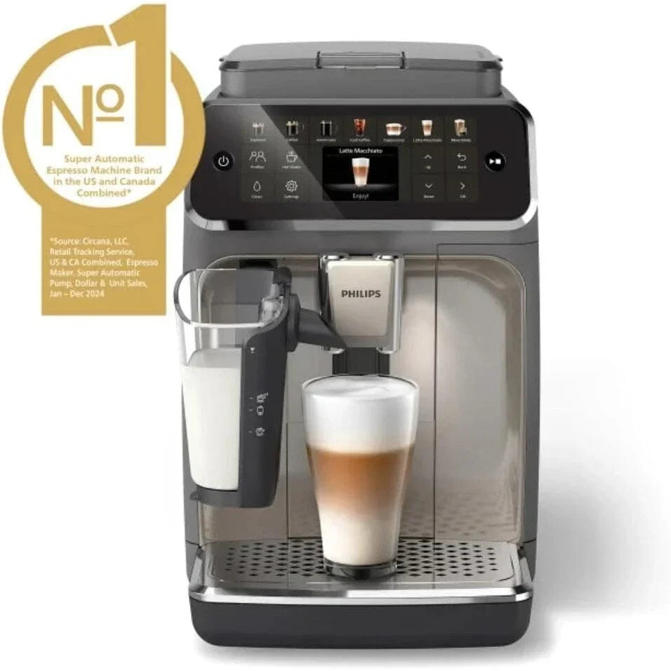 Premium Μηχανή Espresso, 12 Ζεστά/Κρύα Ροφήματα, Σύστημα LatteGo, Κεραμικός Μύλος, Μαύρο Χρώμιο