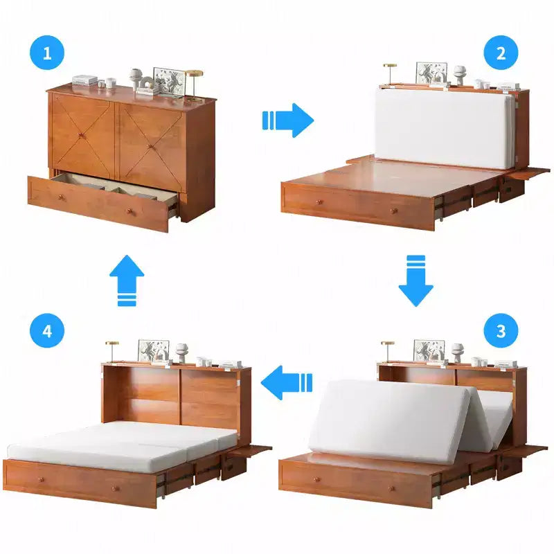 Mjkone Murphy Bed Queen, Αναδιπλούμενο κρεβάτι-ντουλάπι Cube με σταθμό φόρτισης & αποθηκευτικό χώρο