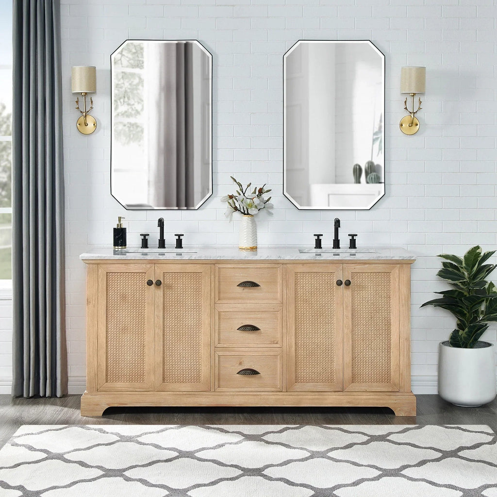 Hervas Bath Vanity with Natural Marble Top without Mirror