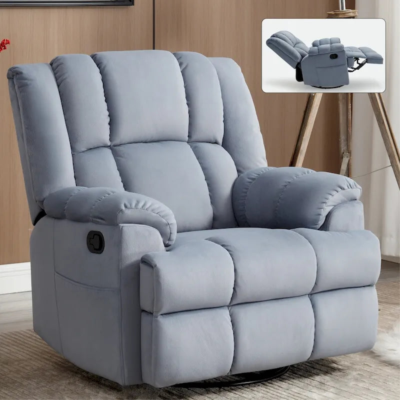 Green Oversized Manual Recliner with Swivel, Rocking, and Fabric Upholstery