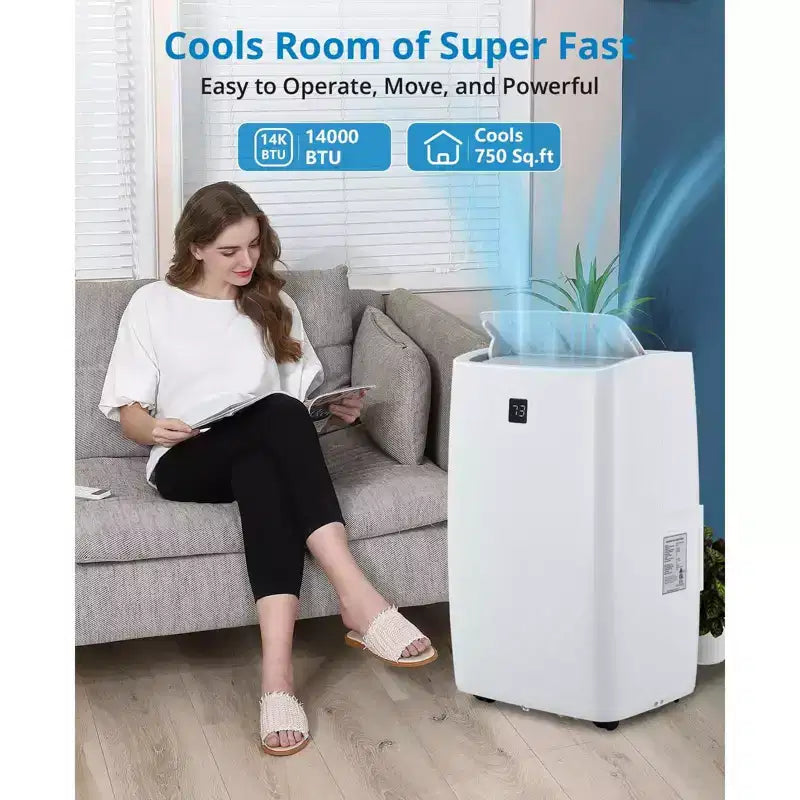 Φορητό κλιματιστικό 14000 BTU, Κλιματιστικό με τηλεχειριστήριο, Λειτουργία ψύξης, ανεμιστήρα και αφύγρανσης, Λειτουργία ύπνου/Χρονοδιακόπτης 24 ωρών, Καλύπτει χώρους έως 65 τ.μ.