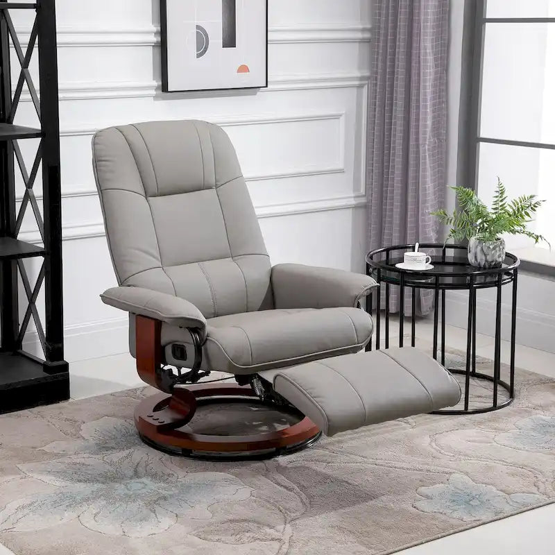 HomCom Faux Leather Adjustable Manual Swivel Base Recliner Chair with Comfortable and Relaxing Footrest