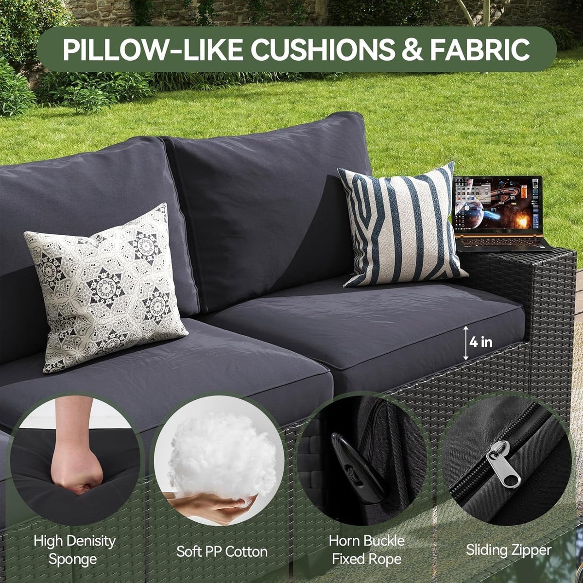 Outdoor Patio Furniture Sets with 4in Thicken Cushion