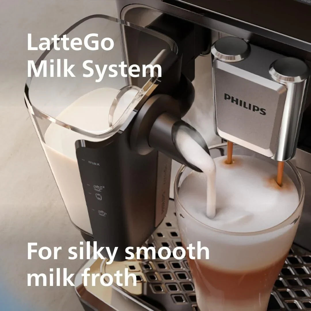 Premium Μηχανή Espresso, 12 Ζεστά/Κρύα Ροφήματα, Σύστημα LatteGo, Κεραμικός Μύλος, Μαύρο Χρώμιο