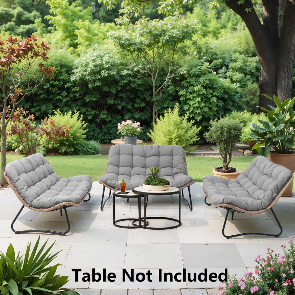 Διπλή πολυθρόνα Papasan Loveseat με μαξιλάρι, από ρατάν PE παντός καιρού και μεταλλικό σκελετό για εσωτερικούς και εξωτερικούς χώρους