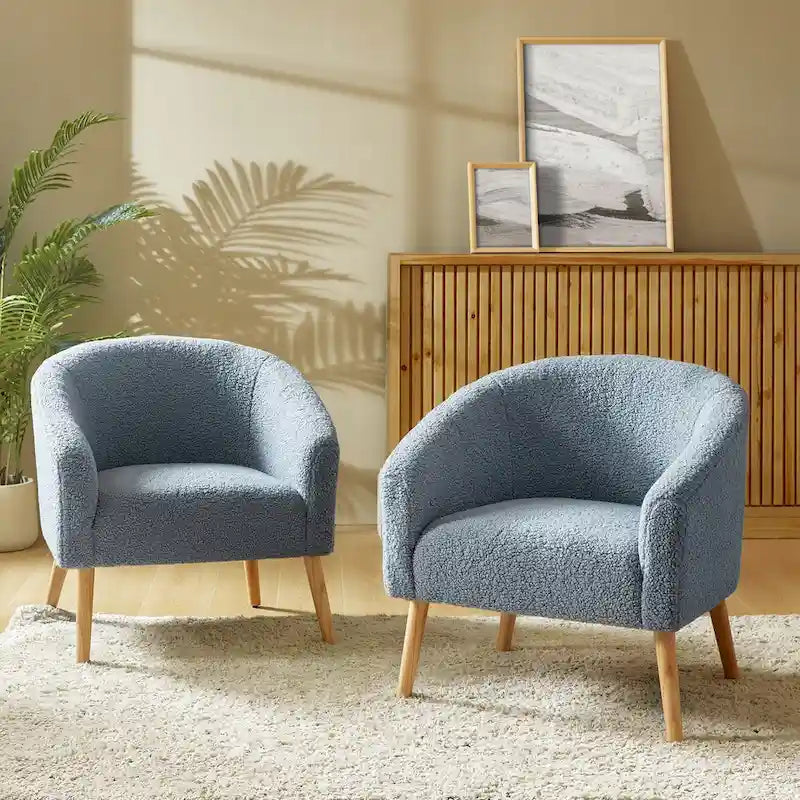 Πολυθρόνα Sheila Modern 30 W από μπουκλέ ύφασμα με πόδια από μασίφ ξύλο, σετ των 2 από την HULALA HOME