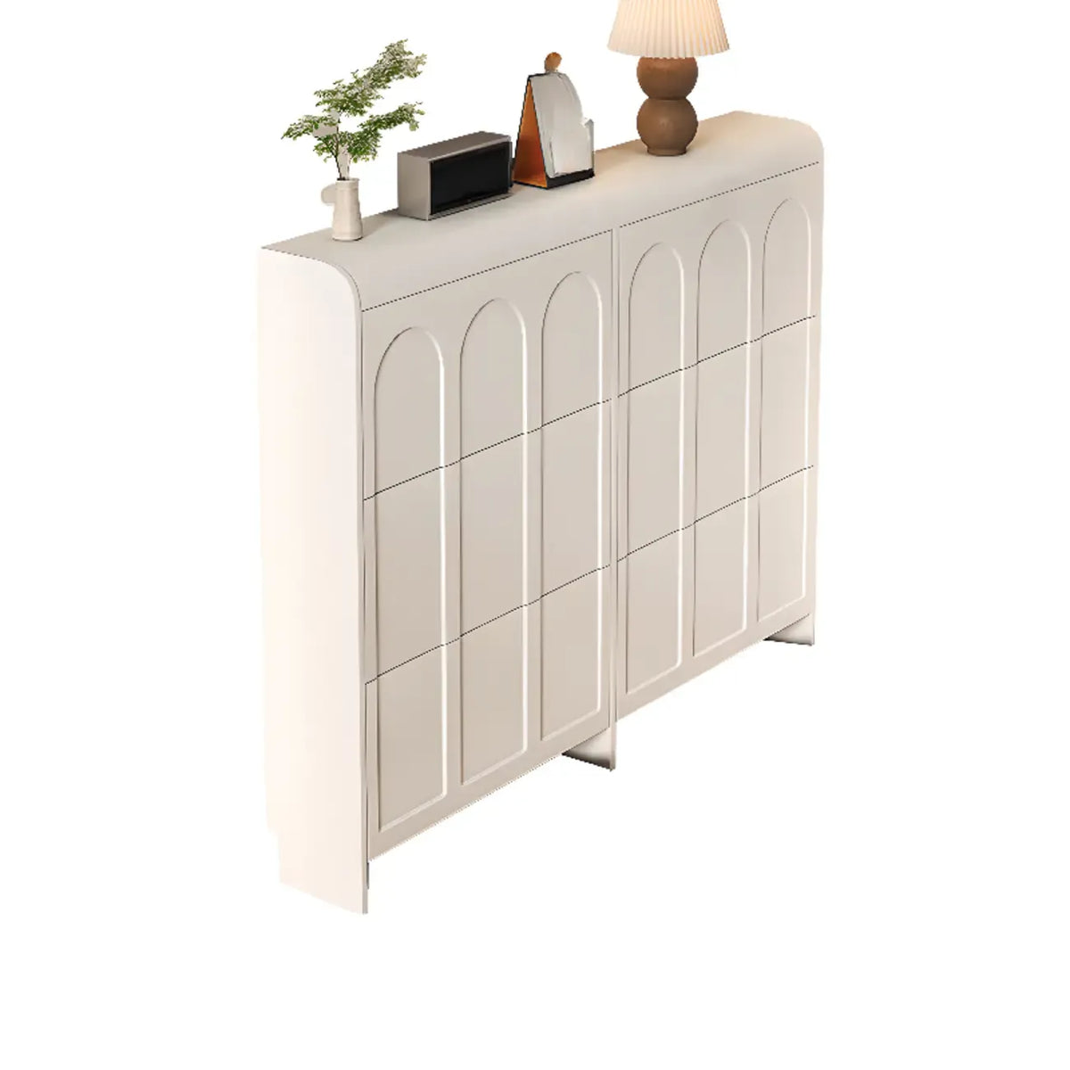Slim Drop Front 3-Tier White Wood Shoe Storage Cabinet