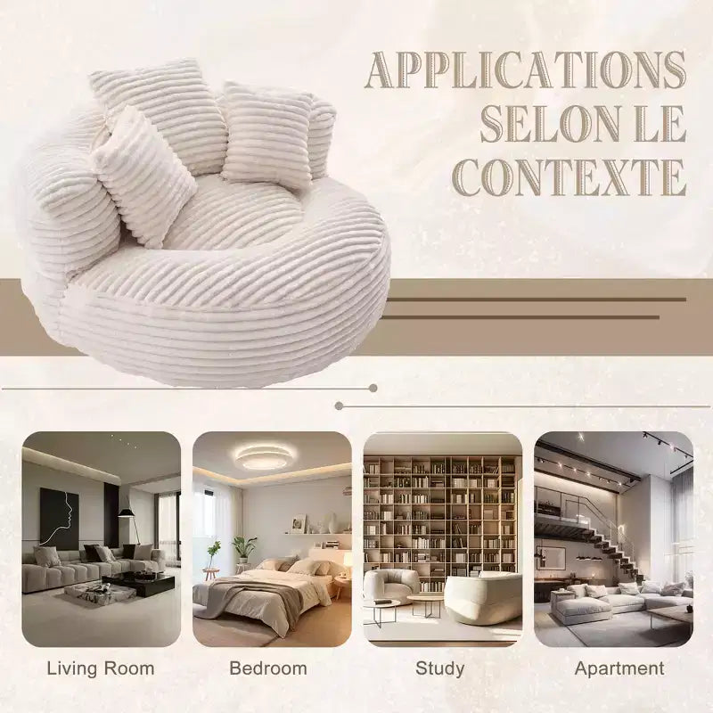 Καναπές Bean Bag για ενήλικες και παιδιά, υπερμεγέθης πολυθρόνα πουφ από κοτλέ ύφασμα με 3 μαξιλάρια και μπράτσα για το σαλόνι και την κρεβατοκάμαρα