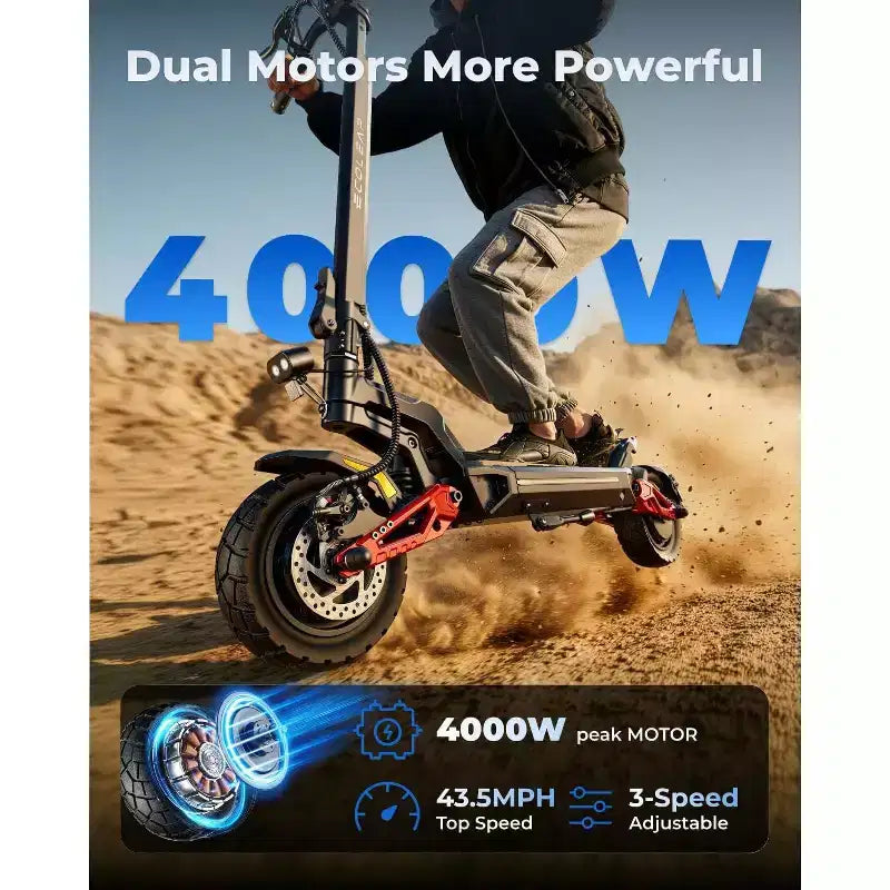 Ηλεκτρικό πατίνι ECOLEAP L7 PRO για ενήλικες, διπλός κινητήρας αιχμής 4000W, ταχύτητα 70 χλμ./ώρα, αυτονομία 120 χλμ., διπλή ανάρτηση, δισκόφρενα εμπρός & πίσω, πιστοποίηση UL