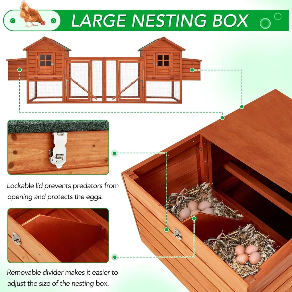 AECOJOY 144'' Large Chicken Coop w/ Run Wooden Hutch Poultry Cage House