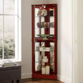 Corner Curio Cabinet, Cherry/Walnut, 4-Door Glass Display Cabinet
