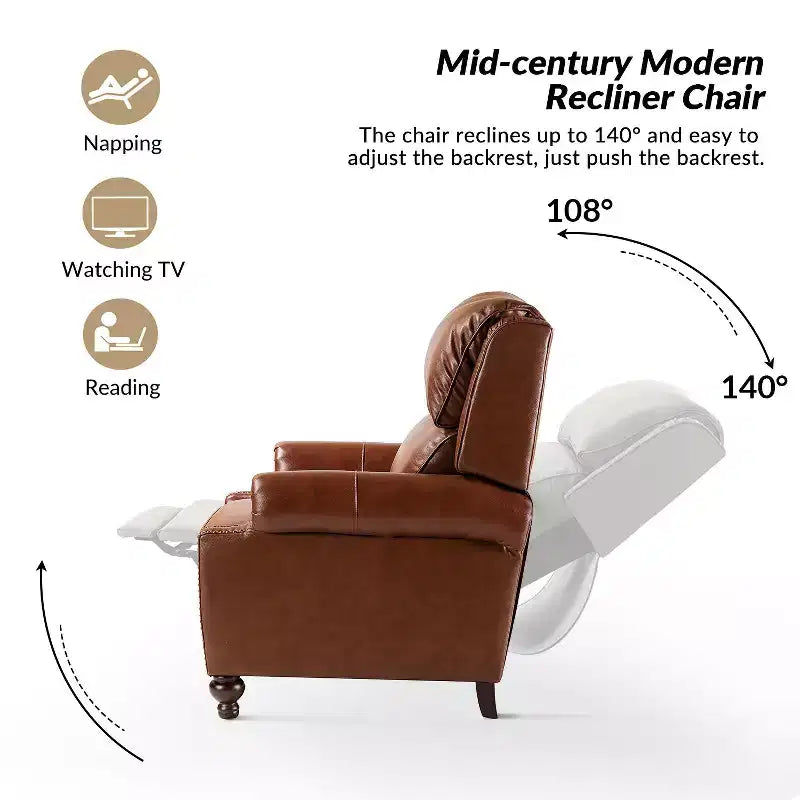 Σετ 2 Πολυθρόνων Elisabete Modern Wingback από Γνήσιο Δέρμα με Ανακλινόμενο Μηχανισμό και Διακοσμητικά Τρουκς για το Σαλόνι και την Κρεβατοκάμαρα| ART OF LIVING DESIGNS