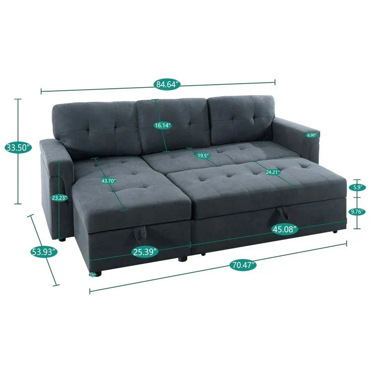 Convertible Reversible Sectional Sofa with Pull-Out Sleeper Bed, Hidden Storage Chaise, and Durable Legs