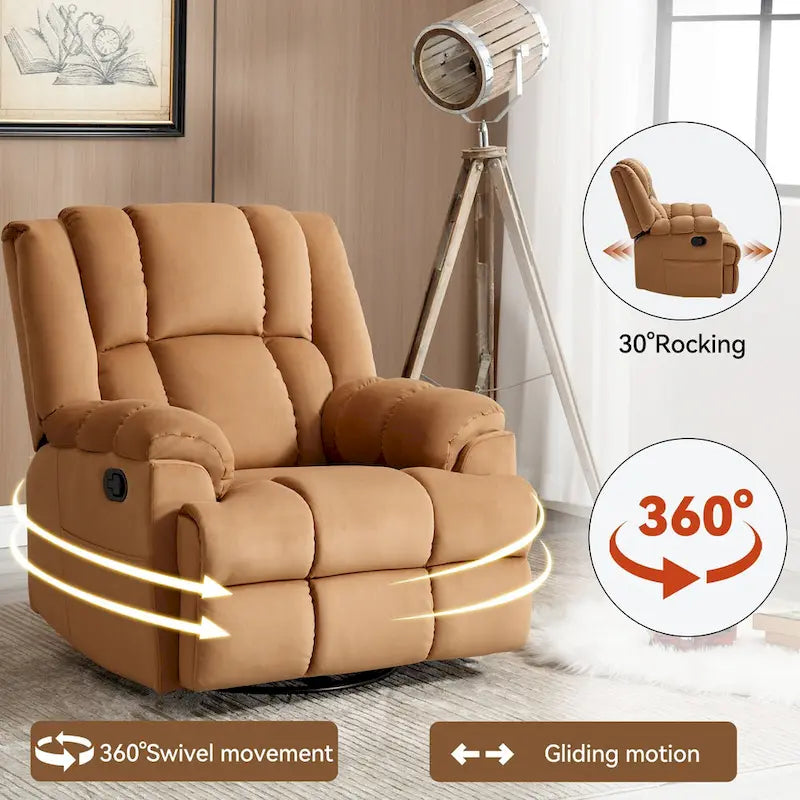 Green Oversized Manual Recliner with Swivel, Rocking, and Fabric Upholstery