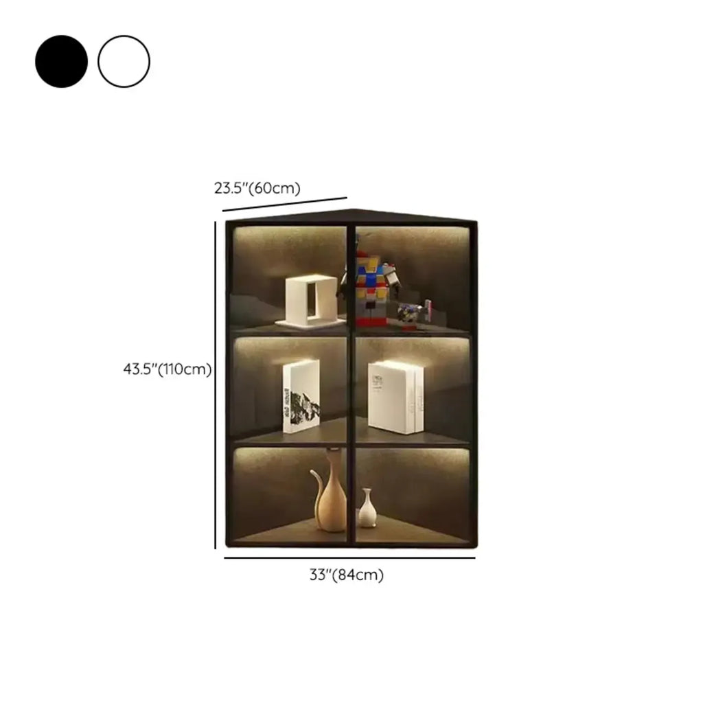 Modern Grey Metal Wood Corner Display Cabinet with Glass Door