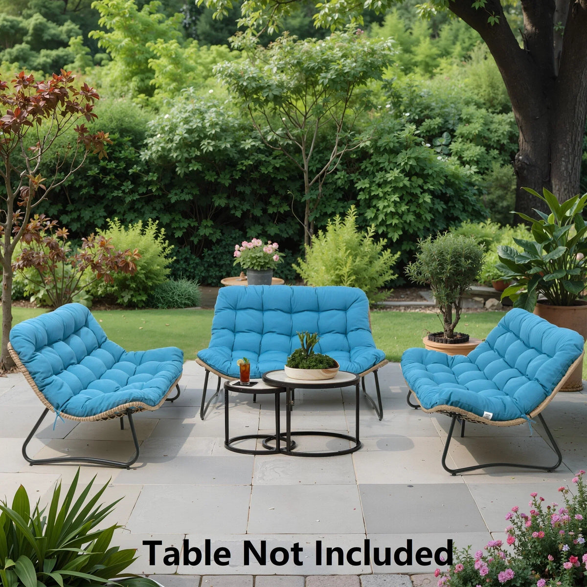 Διπλή πολυθρόνα Papasan Loveseat με μαξιλάρι, από ρατάν PE παντός καιρού και μεταλλικό σκελετό για εσωτερικούς και εξωτερικούς χώρους