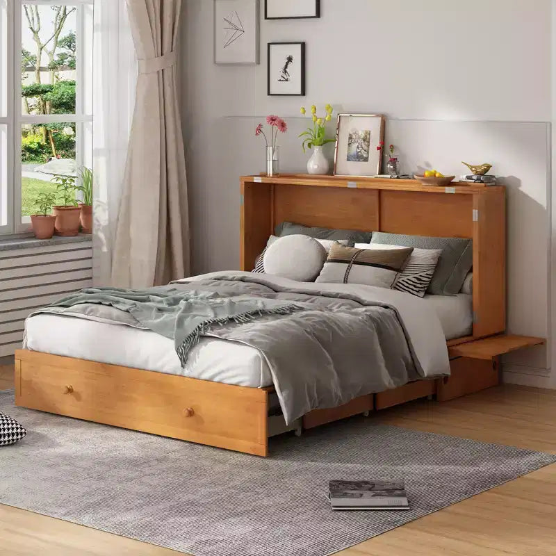 Mjkone Murphy Bed Queen, Αναδιπλούμενο κρεβάτι-ντουλάπι Cube με σταθμό φόρτισης & αποθηκευτικό χώρο
