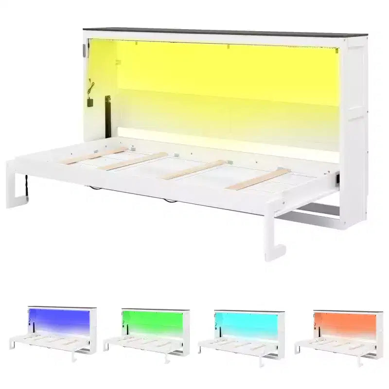 Επικλινές κρεβάτι (Murphy bed) μεγέθους Twin με φως LED, που αναδιπλώνεται σε ντουλάπι, κρυφό επιτοίχιο κρεβάτι για ξενώνα