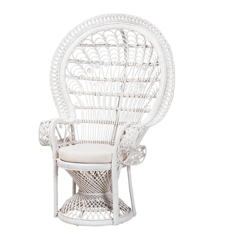 Kallima Modern Bohemian White Natural Rattan Peacock Chair
