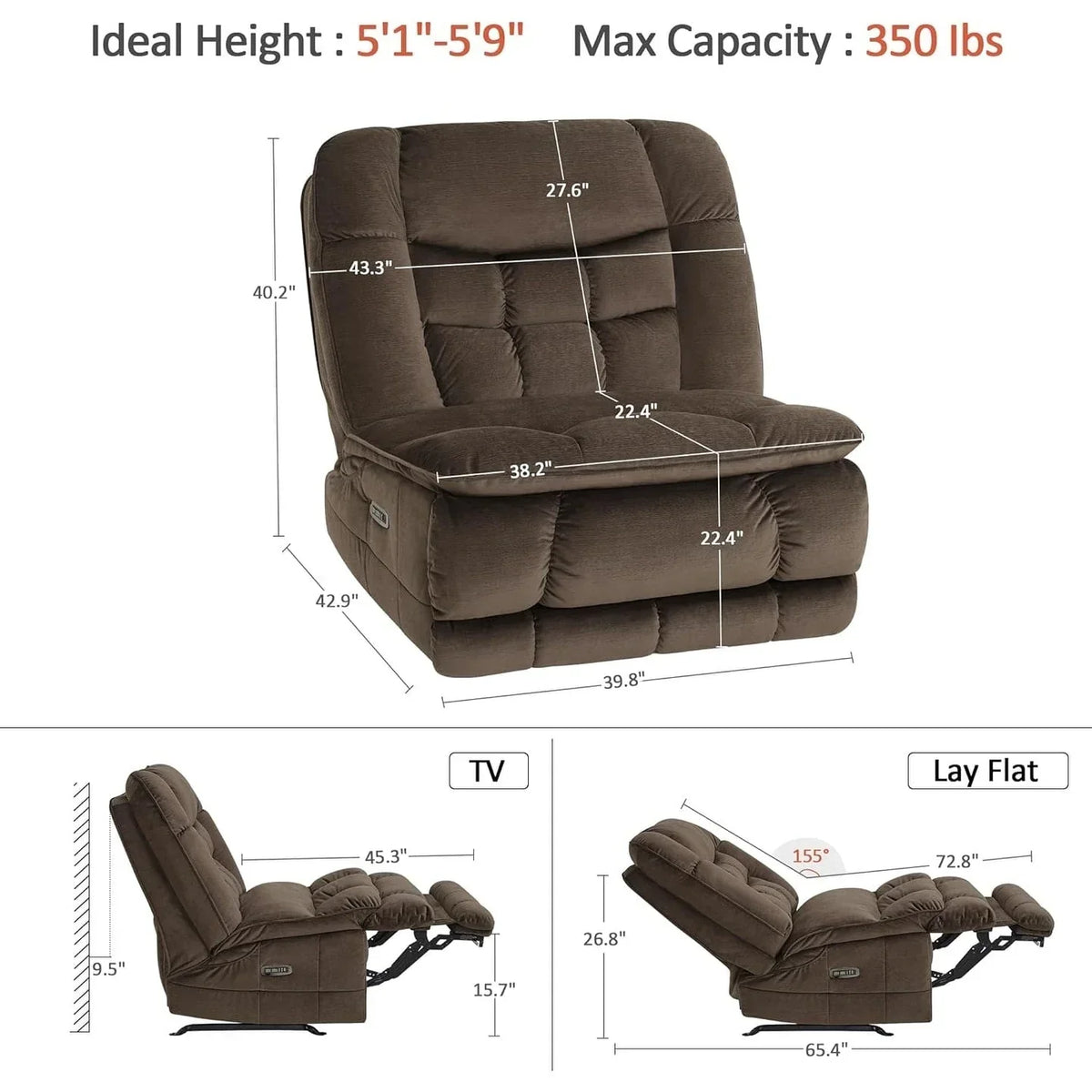 Πολυθρόνα relax MCombo υπερμεγέθης με διπλό μοτέρ χωρίς μπράτσα, ηλεκτρική πολυθρόνα λικνιζόμενη Zeroarms ιδανική για το σαλόνι, υφασμάτινη PR607