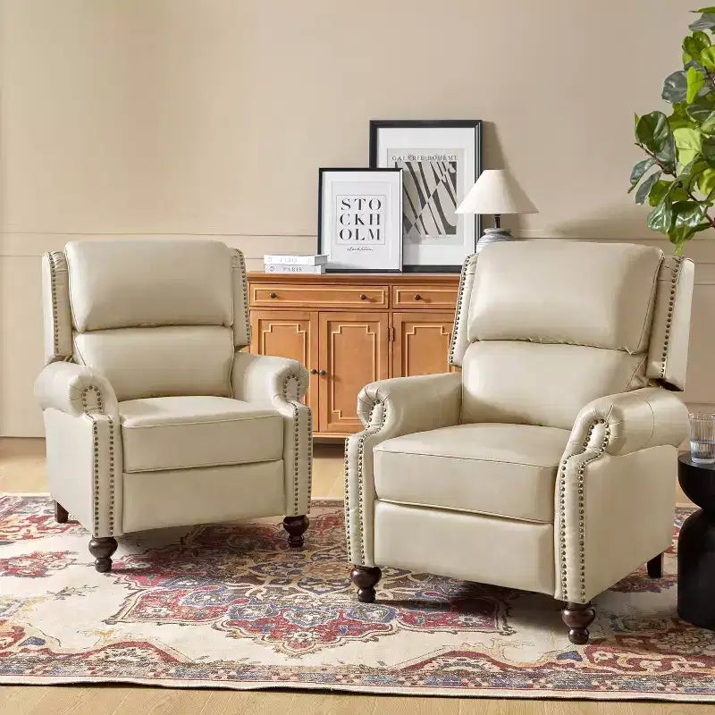 Σετ 2 Πολυθρόνων Elisabete Modern Wingback από Γνήσιο Δέρμα με Ανακλινόμενο Μηχανισμό και Διακοσμητικά Τρουκς για το Σαλόνι και την Κρεβατοκάμαρα| ART OF LIVING DESIGNS