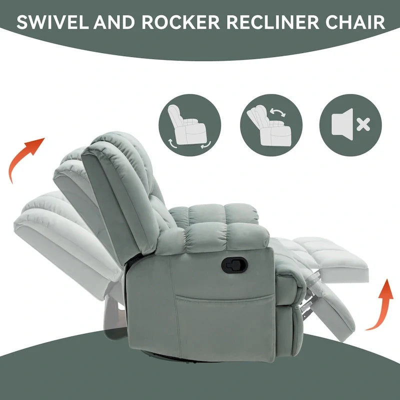 Green Oversized Manual Recliner with Swivel, Rocking, and Fabric Upholstery