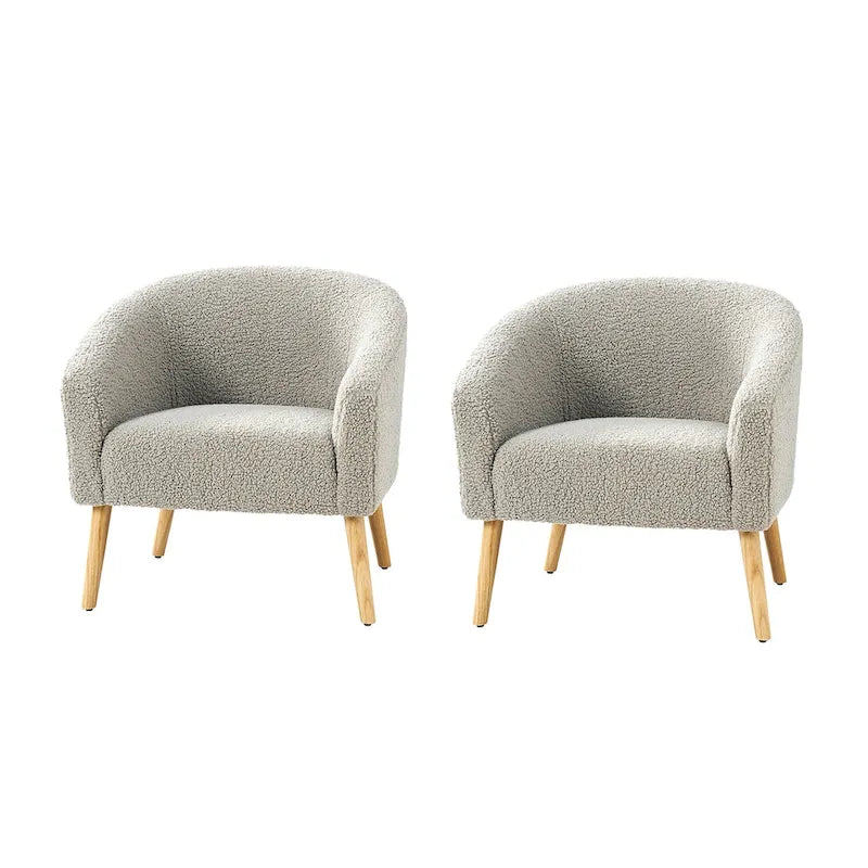 Πολυθρόνα Sheila Modern 30 W από μπουκλέ ύφασμα με πόδια από μασίφ ξύλο, σετ των 2 από την HULALA HOME