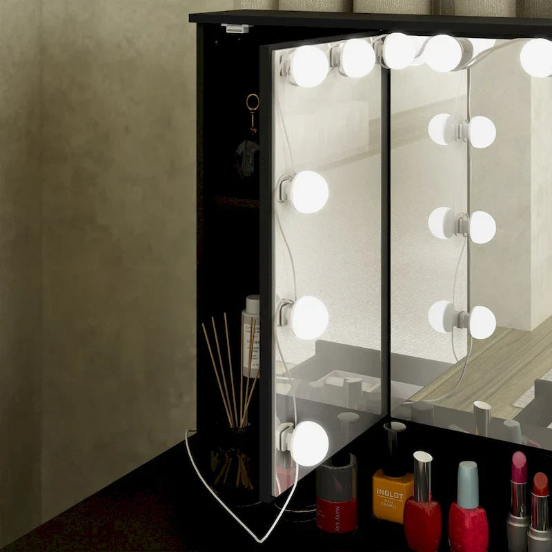 Luxurious LED Makeup Vanity with 9 Drawers Elegant Makeup Station