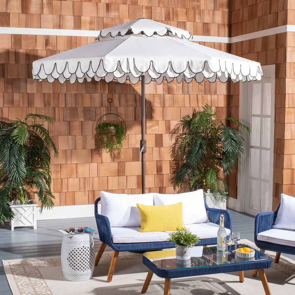 Εξωτερική ομπρέλα SAFAVIEH Kjerstin 9Ft με διπλό θόλο και βολάν