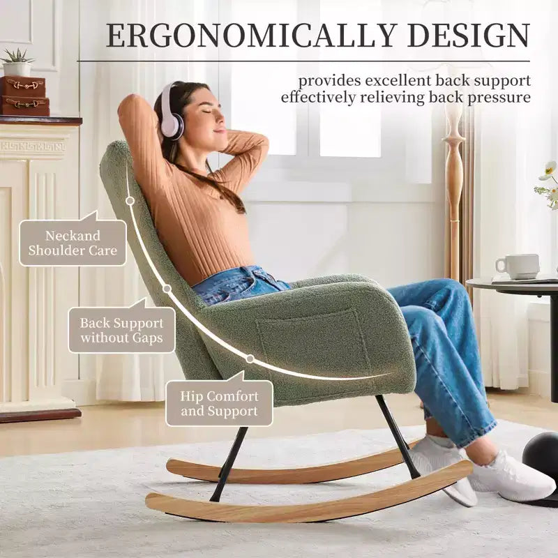 Κουνιστή πολυθρόνα βρεφικού δωματίου, πολυθρόνα λίκνισης για το σαλόνι για τον θηλασμό, άνετες πολυθρόνες για το υπνοδωμάτιο, βελούδινες πολυθρόνες με επένδυση τύπου teddy για εσωτερικούς χώρους