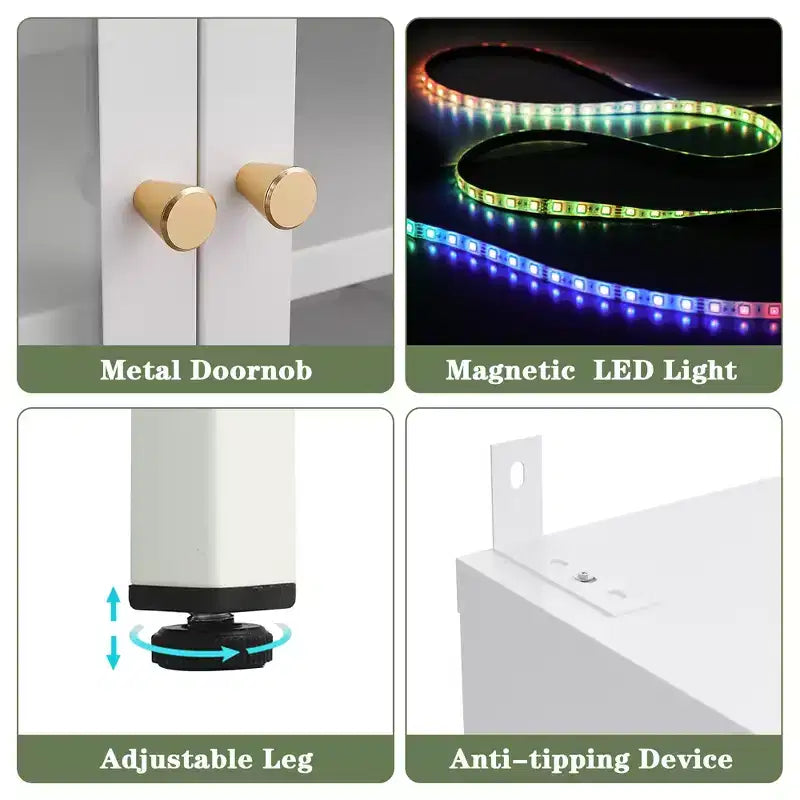 Βιτρίνα 67H με τζάμια στις 3 πλευρές, φωτισμό LED, αποθηκευτικό χώρο 5 επιπέδων με διπλές πόρτες και μεταλλικό σκελετό για συλλεκτικά είδη, ιδανική για μικρούς χώρους