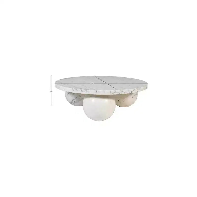 Round Marble Coffee Table with Sphere Legs, Multicolor, Seats 4â€?