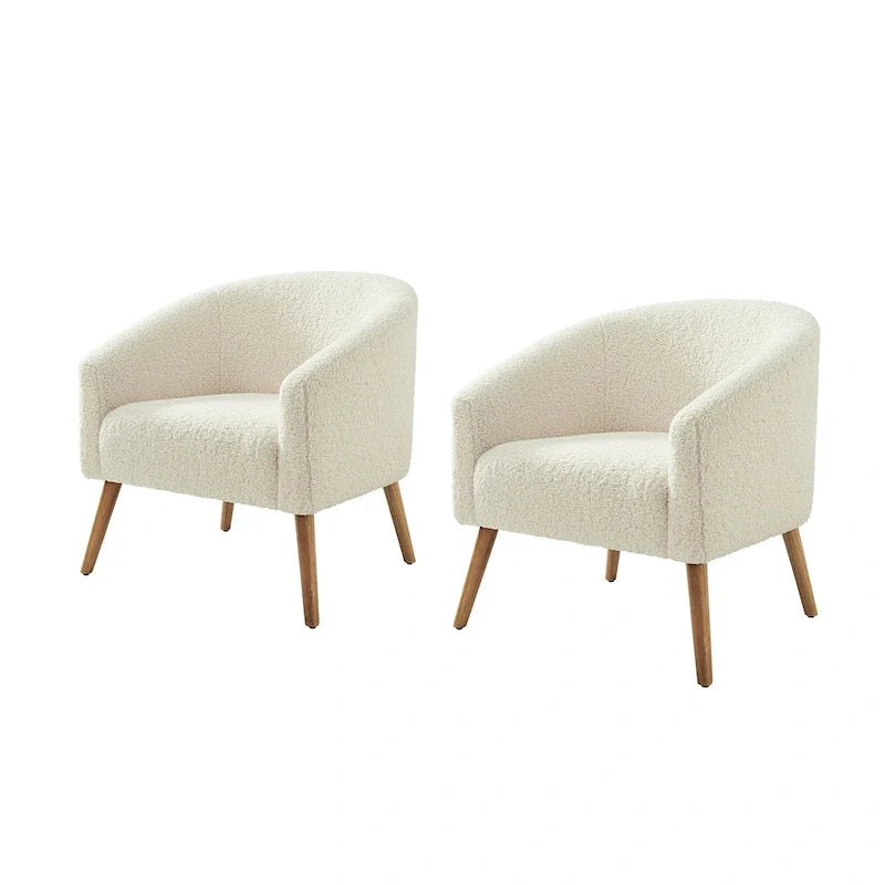 Πολυθρόνα Sheila Modern 30 W από μπουκλέ ύφασμα με πόδια από μασίφ ξύλο, σετ των 2 από την HULALA HOME