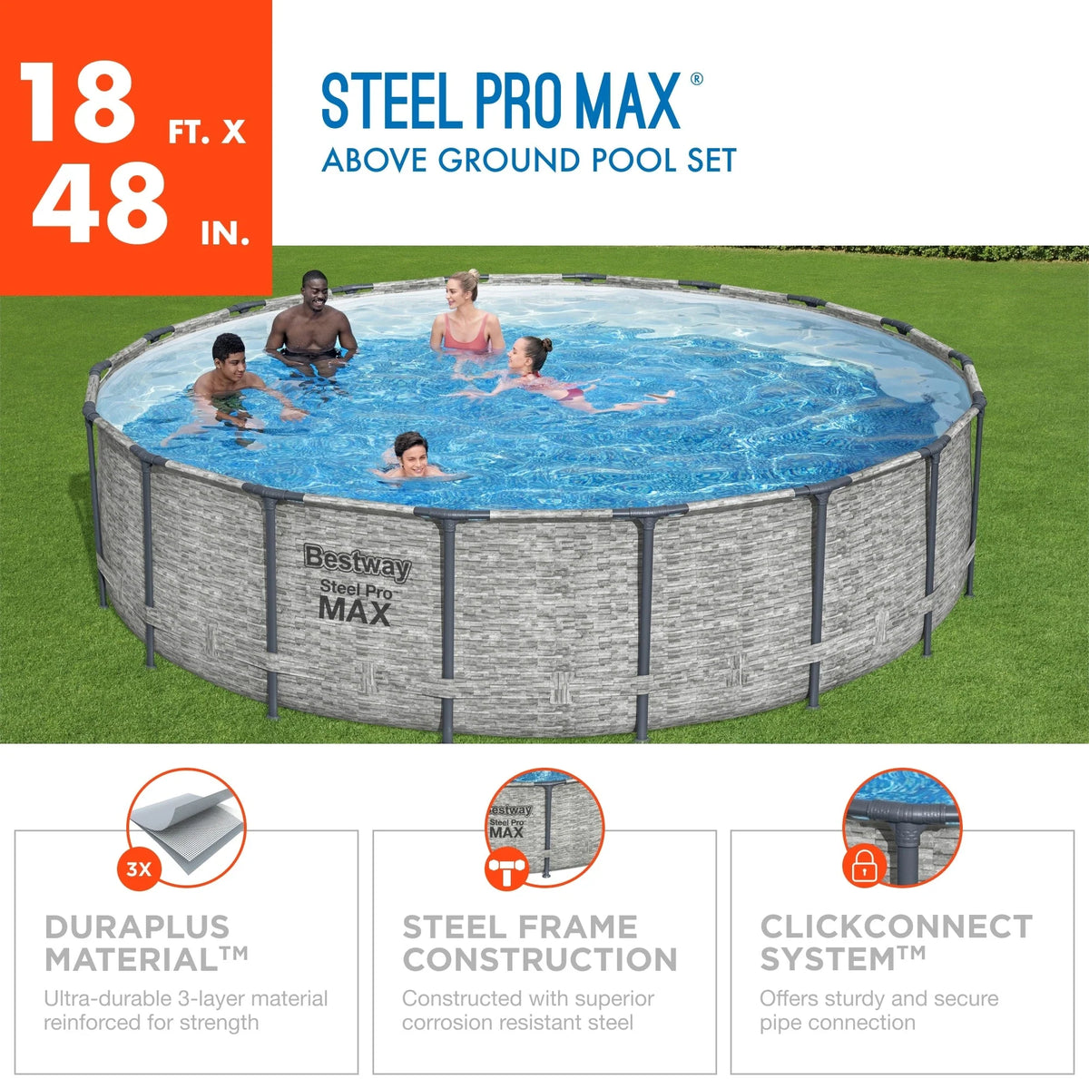 Στρογγυλή υπέργεια πισίνα Bestway Steel Pro MAX με αντλία και κάλυμμα