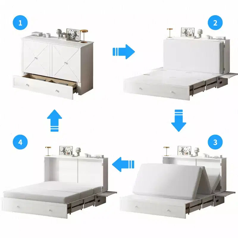 Mjkone Murphy Bed Queen, Αναδιπλούμενο κρεβάτι-ντουλάπι Cube με σταθμό φόρτισης & αποθηκευτικό χώρο