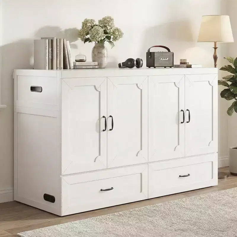 Επιπλοκρεβάτι Murphy Mjkone, διπλό (Queen Size), μετατρεπόμενο, με στρώμα, θύρα φόρτισης USB και συρτάρια αποθήκευσης